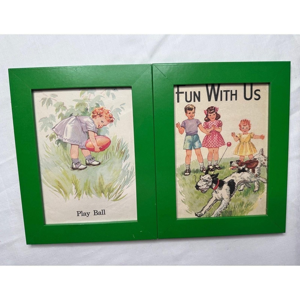 Kids Nursery VTG Wall Art Decor 60's vibe no glass safe lot of 2 prints
